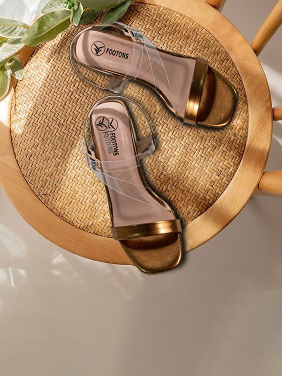 

FOOTONS Women Copper-Toned Block Sandals