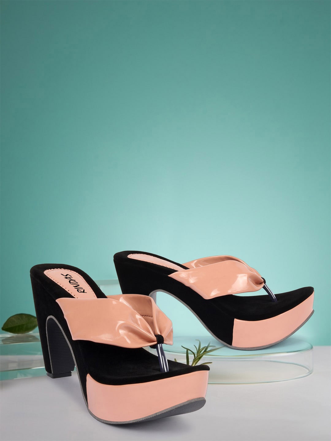 

RINDAS Pink Embellished High-Top Block Sandals with Bows