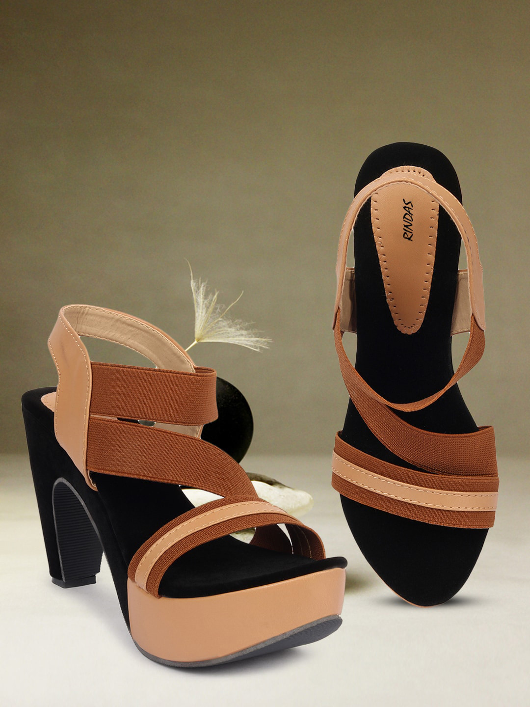 

RINDAS Women Brown & Beige Platform Heels