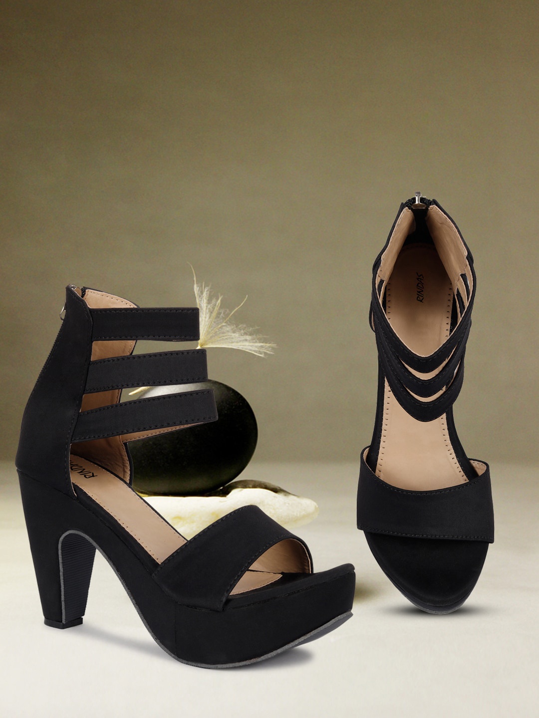 

RINDAS Women Black High-Top Platform Pumps Casual Sandals