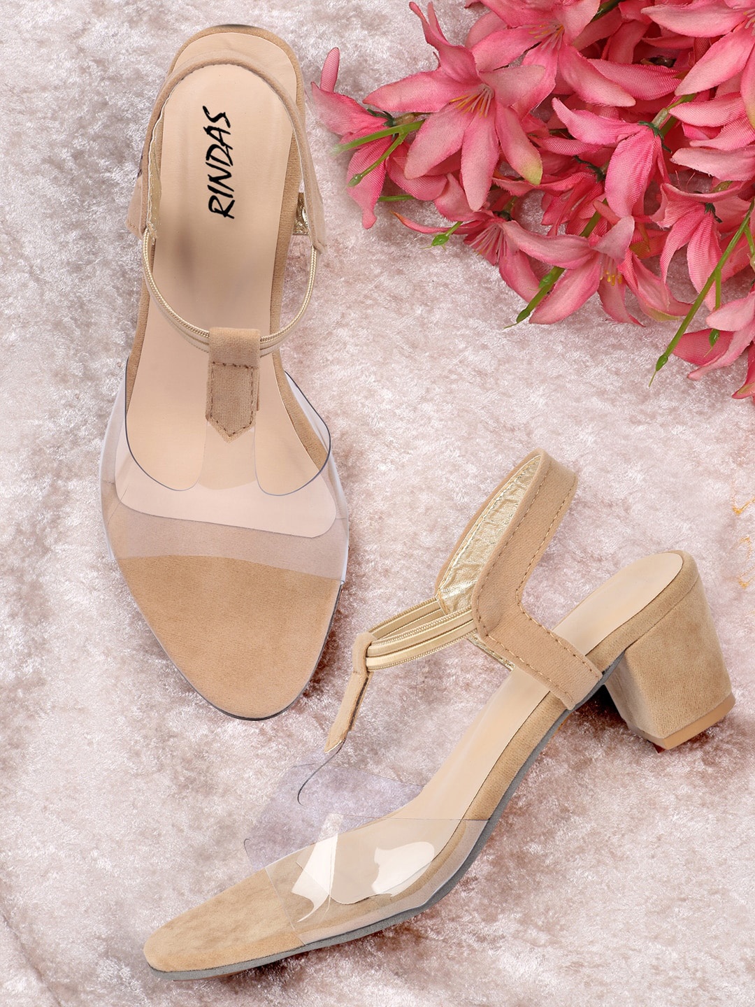 

RINDAS Women Cream-Coloured Block Sandals