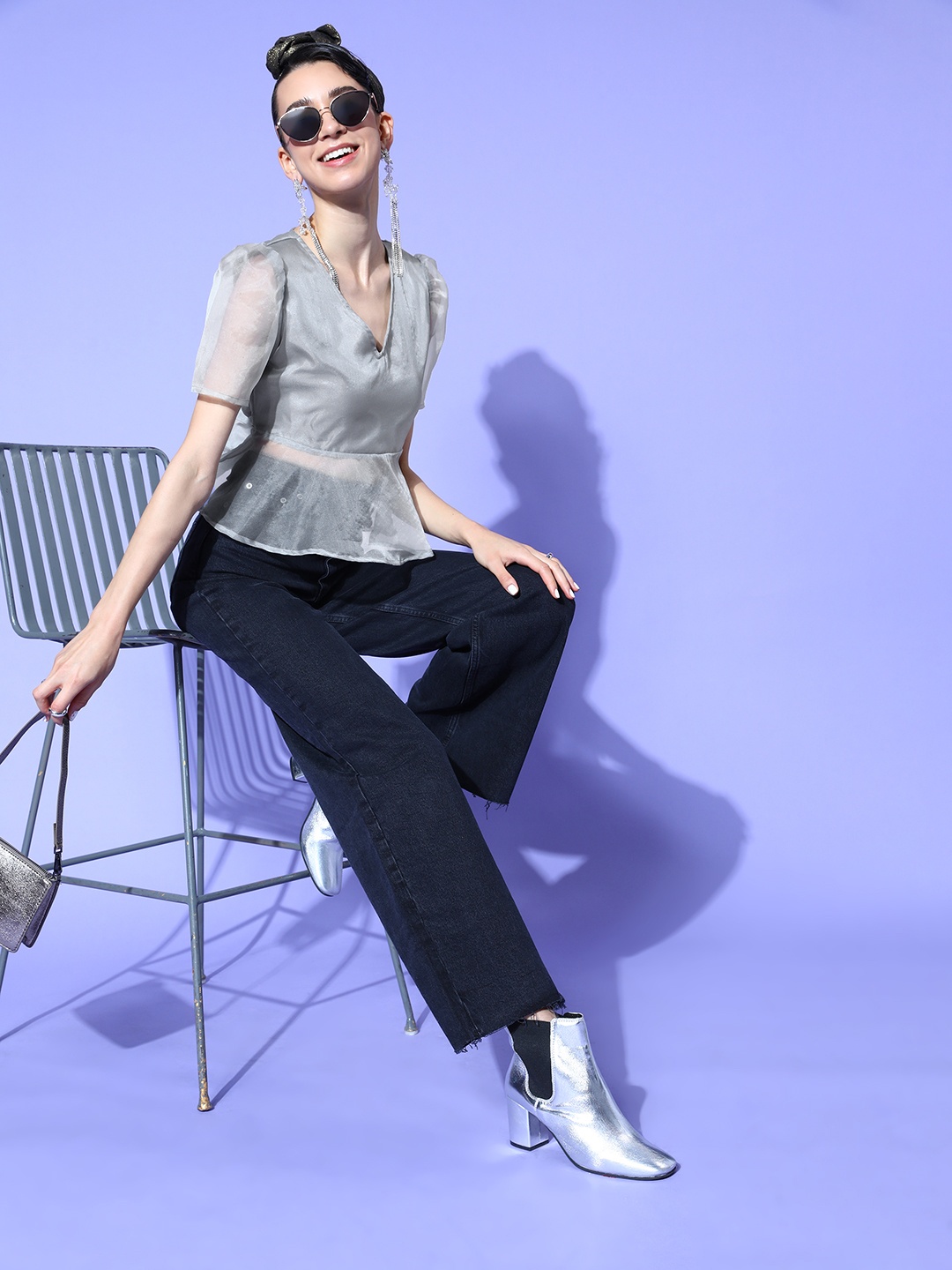 

U&F Women Beautiful Grey Solid New Neckline Top