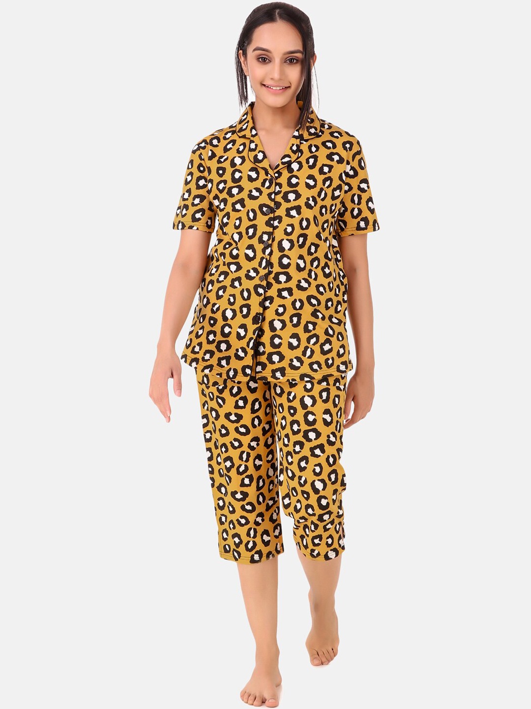 

Masha Women Yellow & Black Printed Night suit