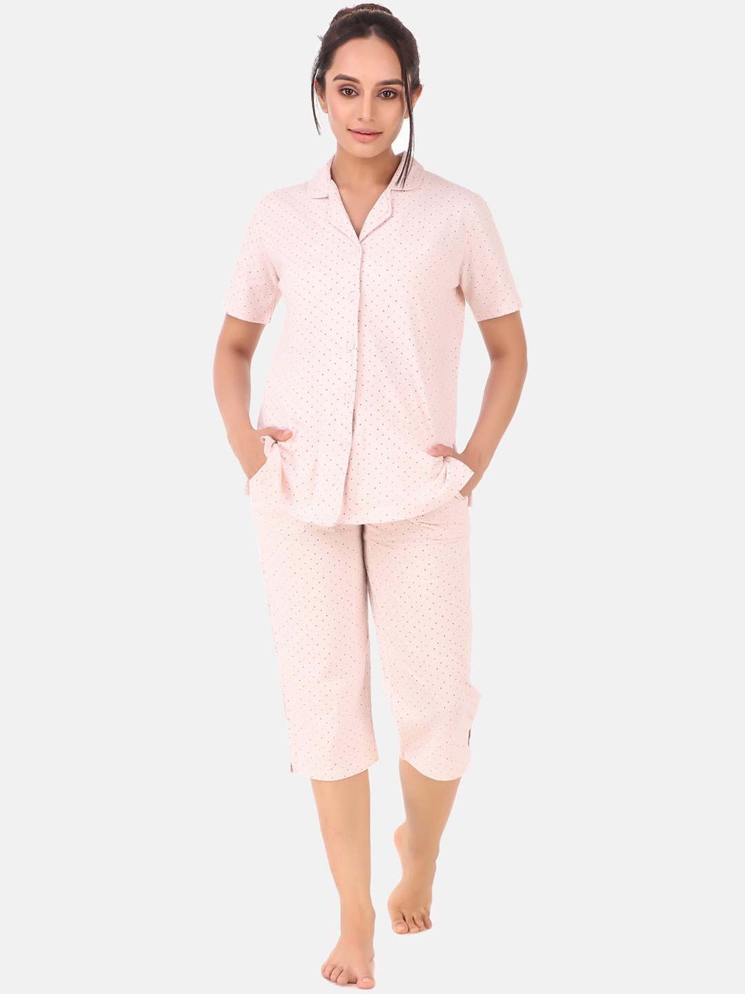 

Masha Women Pink Printed Cotton Nightsuit