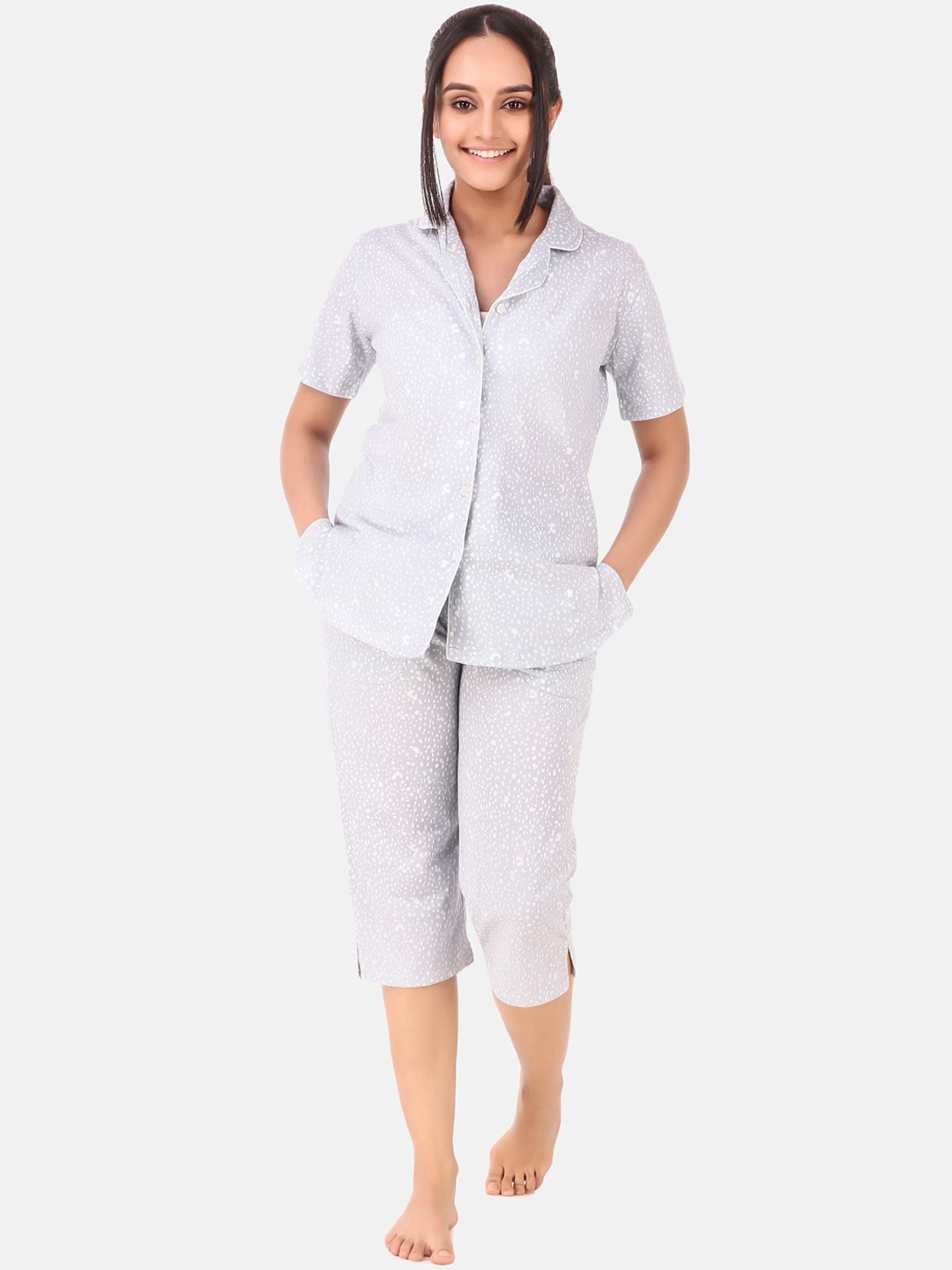 

Masha Women Grey Printed Pure Cotton Night suit
