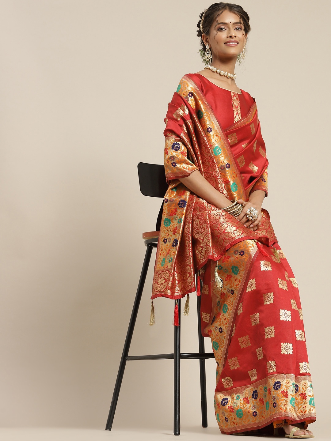 

Somras Maroon & Beige Woven Design Zari Art Silk Saree