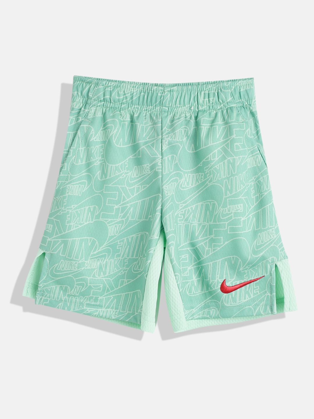 

Nike Boys Sea Green Read Print Dri-Fit Shorts