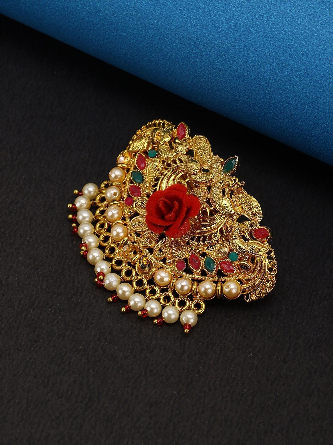 

VAGHBHATT Women Gold-Toned & Red Embellished French Barrette