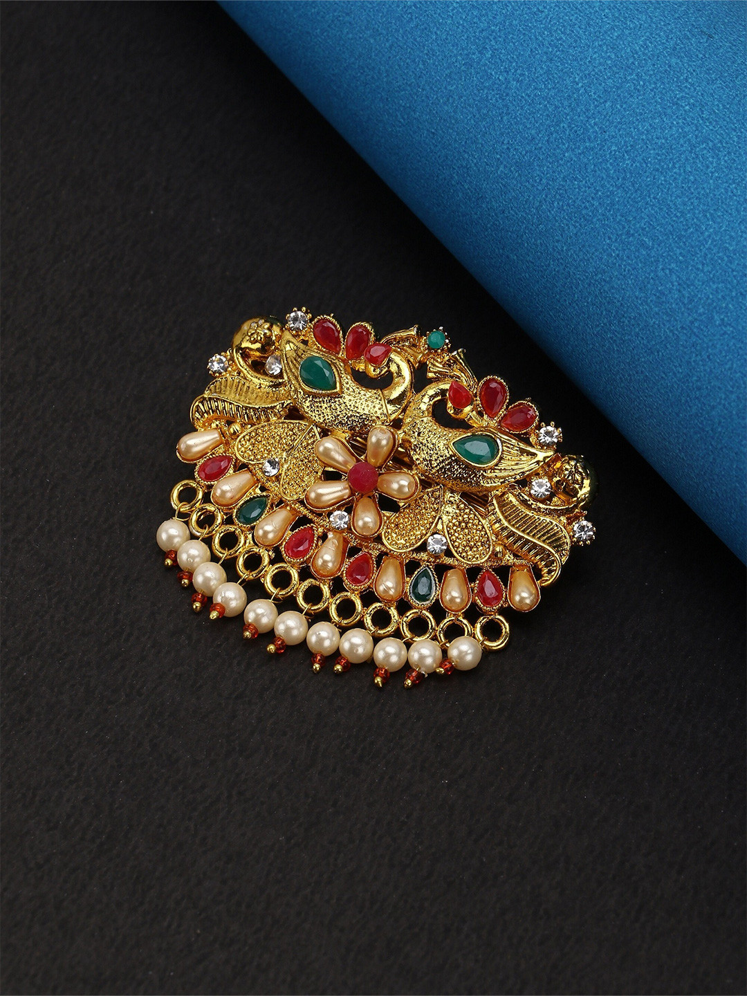 

VAGHBHATT Women Gold-Toned & Pink Beaded French Barrette