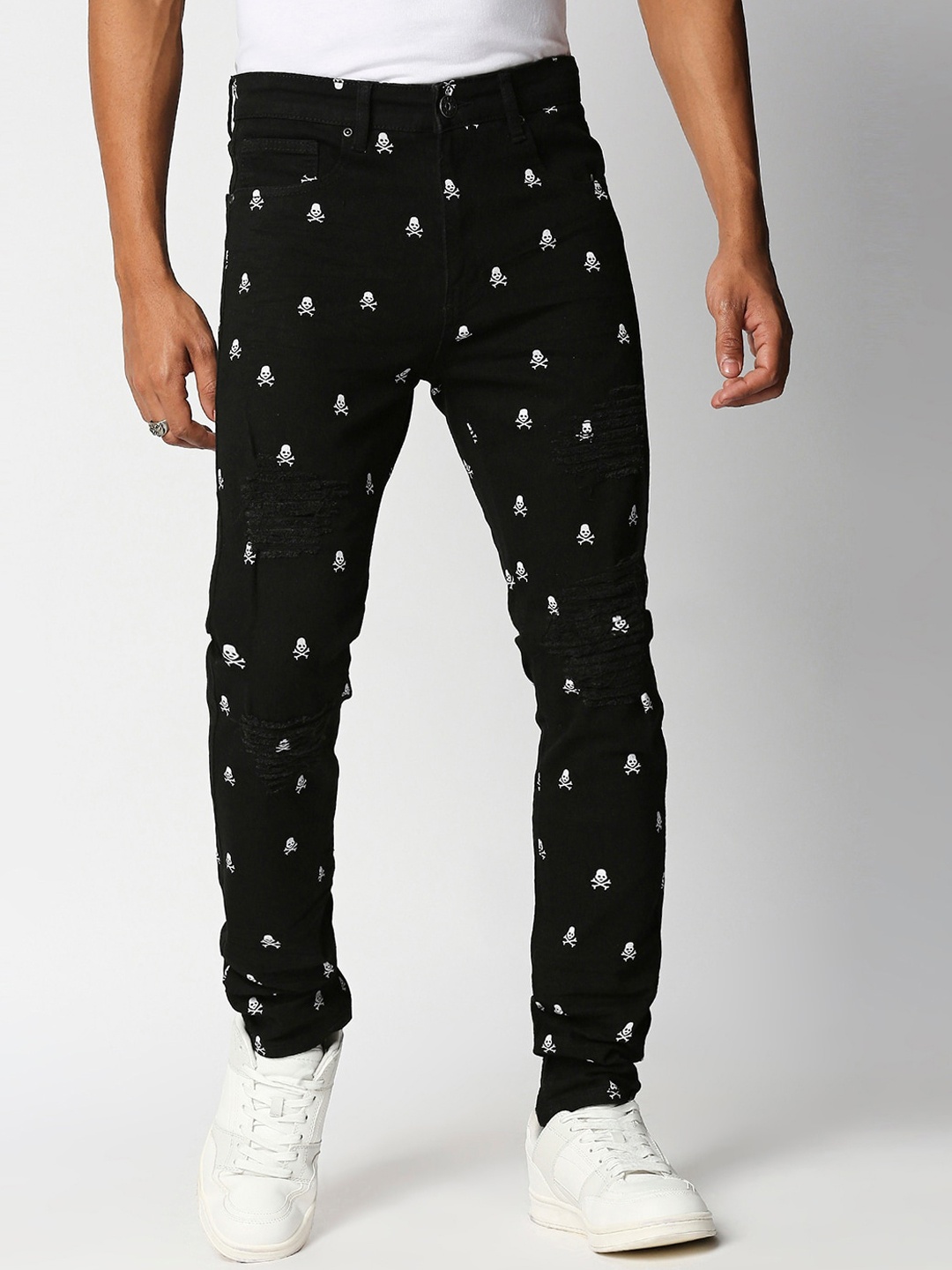 

WAIMEA Men Black Skinny Fit Printed Stretchable Jeans