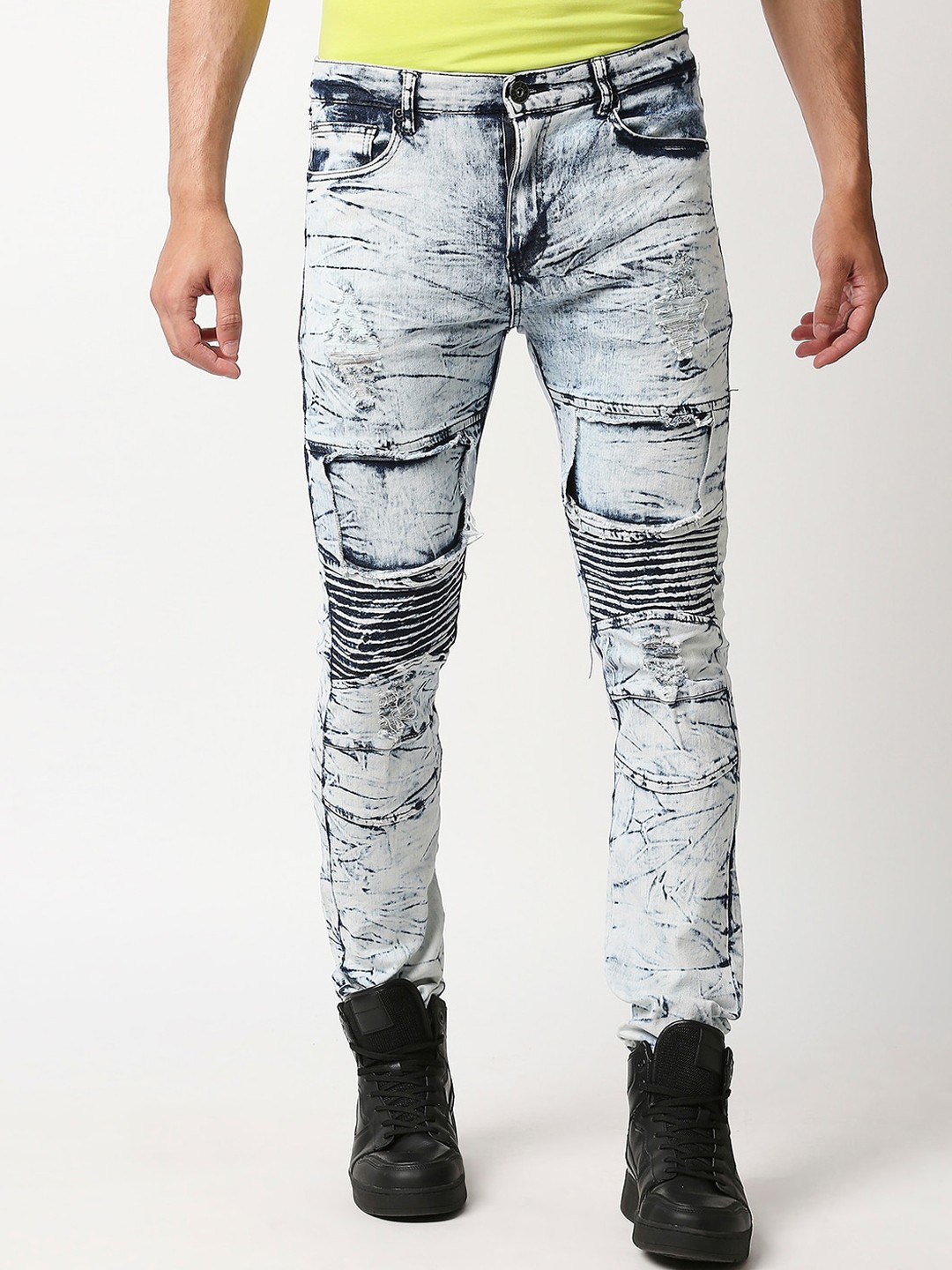 

WAIMEA Men Grey Skinny Fit Highly Distressed Heavy Fade Bleached Stretchable Jeans