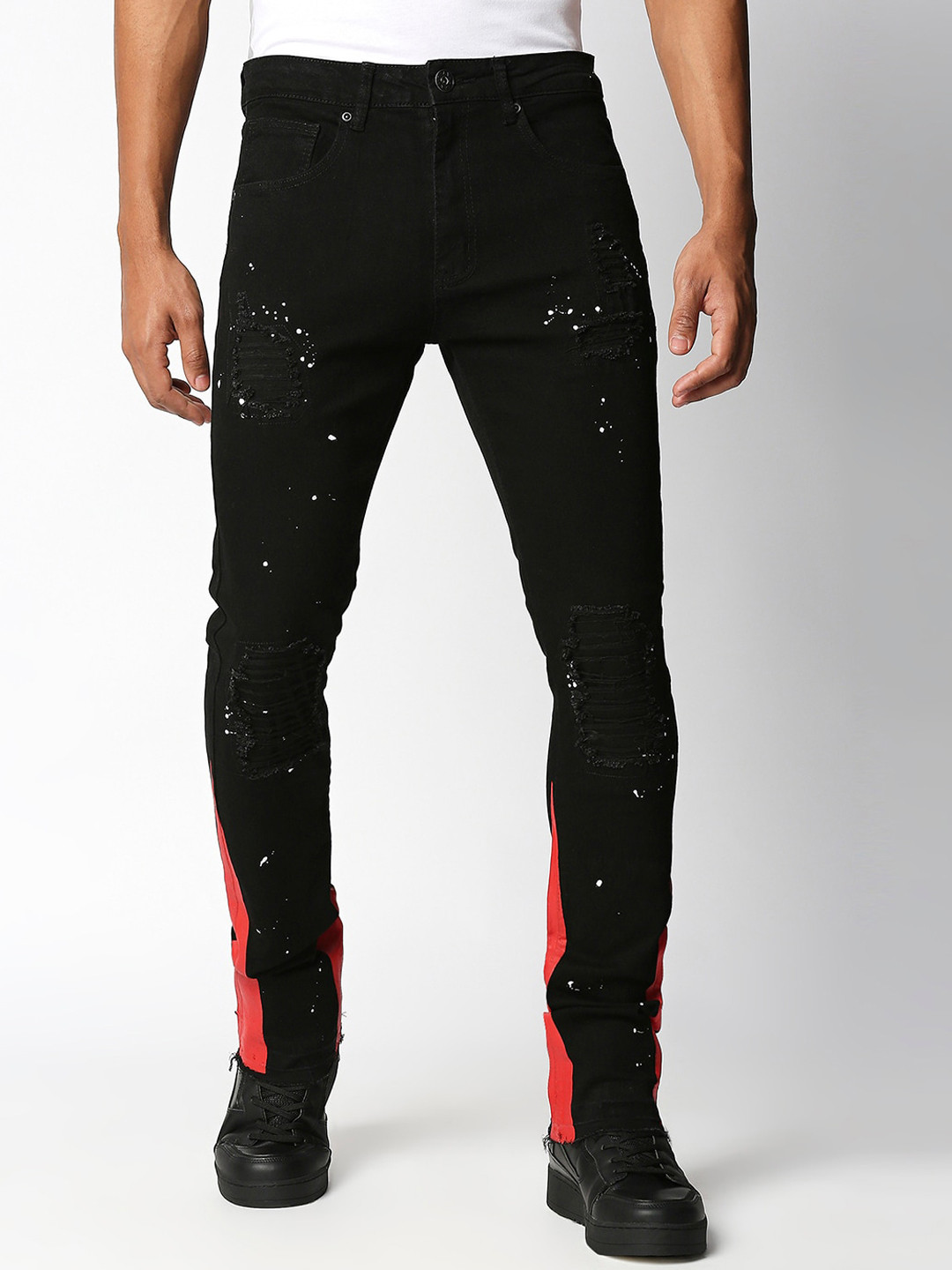 

WAIMEA Men Black Stretchable Distressed Stacked Fit Jeans