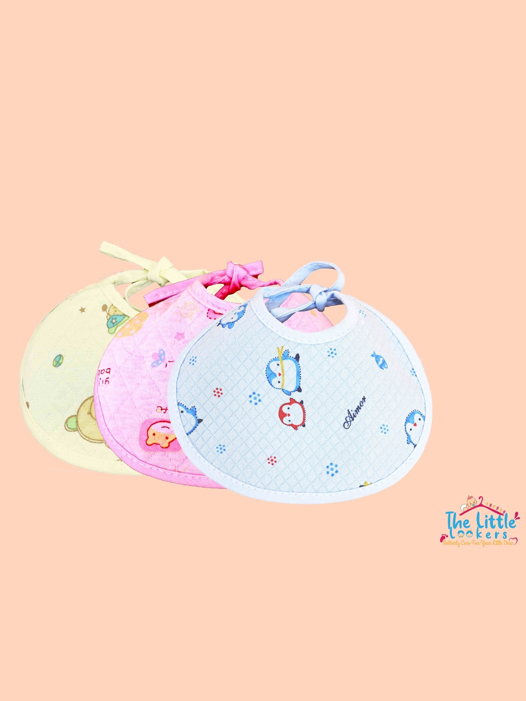 

The Little Lookers Unisex Infant Pack of 3 Multicolour Printed Bibs, Pink