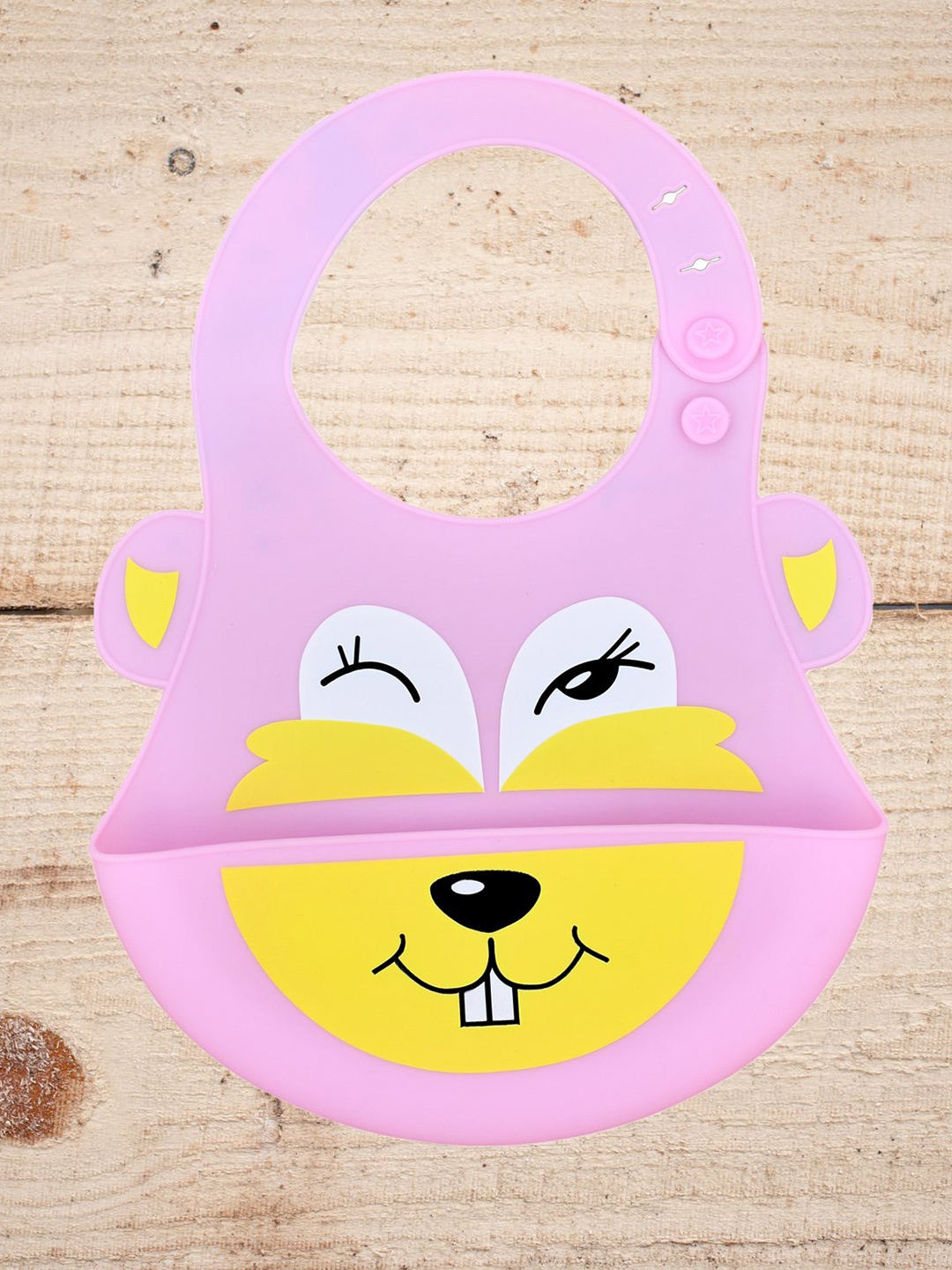 

The Little Lookers Infant Pink & Yellow Printed Bibs With Adjustable Strap & Food Catching Tray