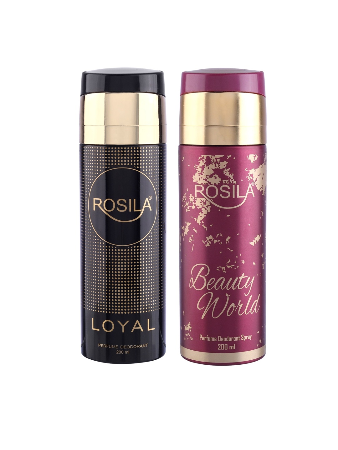

ROSILA Set of Beauty World & Loyal Perfume Deodorant Spray 200 ml each, Gold