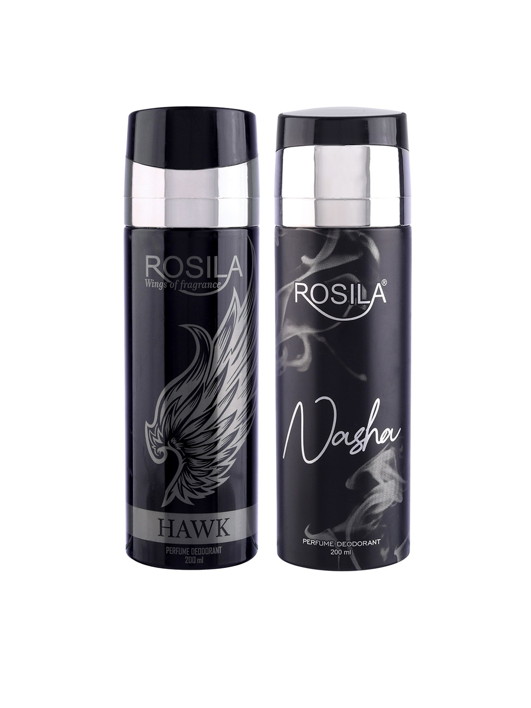 

ROSILA Set of Nasha & Hawk Perfume Deodorant Body Spray 200 ml each, Black