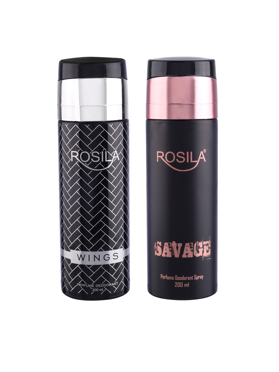 

ROSILA Set of Savage & Wings Perfume Deodorant Body Spray 200 ml each, Rose gold