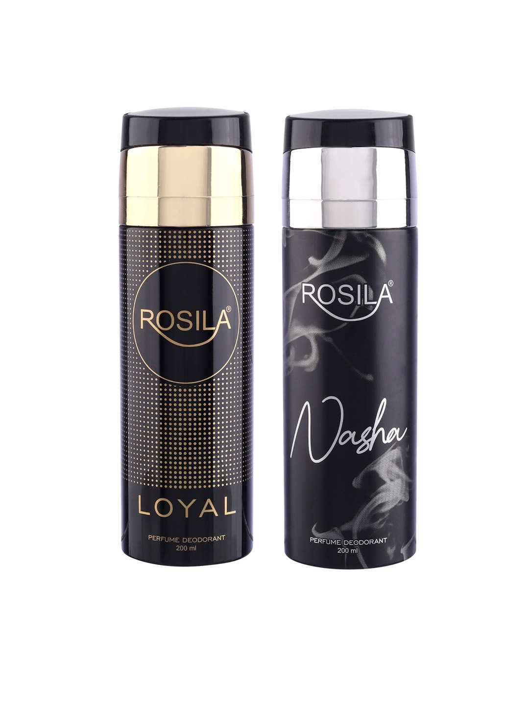 

ROSILA Set of Loyal & Nasha Perfume Deodorant Body Spray 200 ml each, Gold