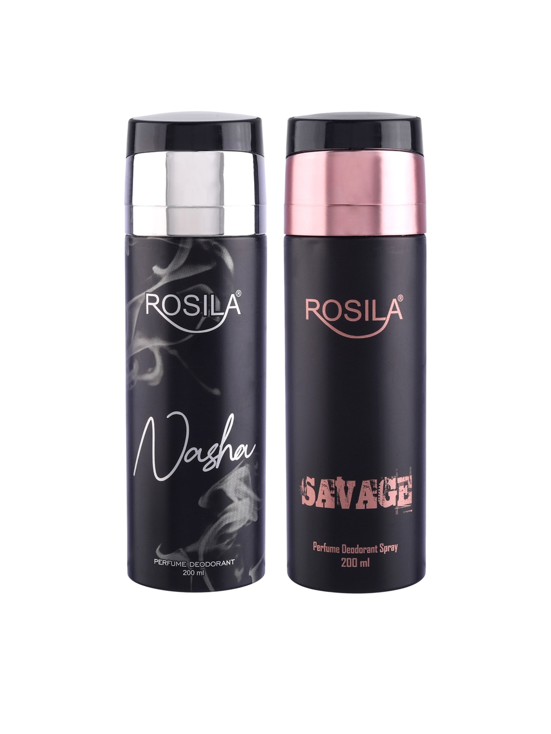 

ROSILA Set of Savage & Nasha Perfume Deodorant Body Spray 200 ml each, Rose gold