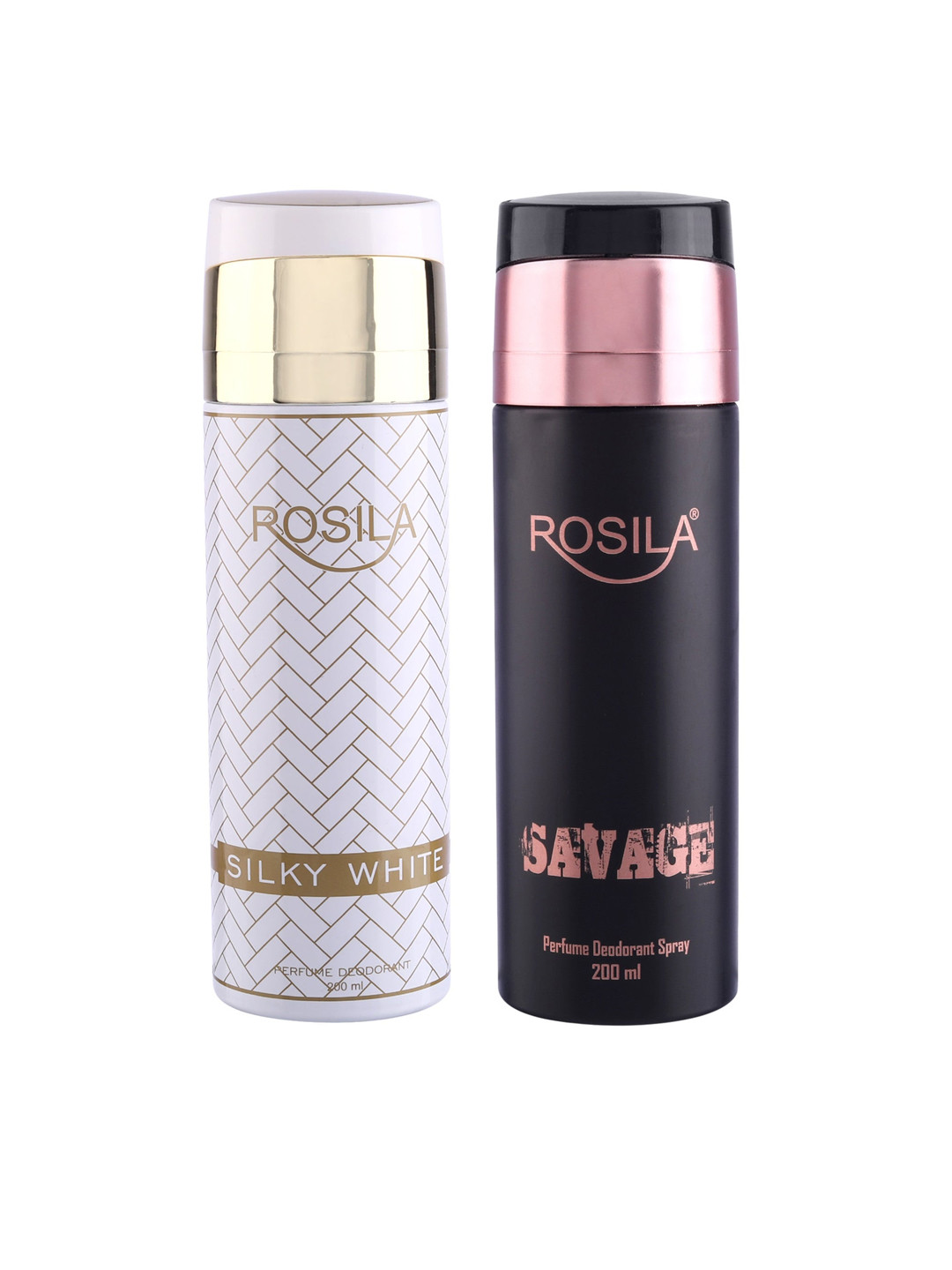 

ROSILA Set of Savage & Silky White Perfume Deodorant Body Spray 200 ml each, Rose gold