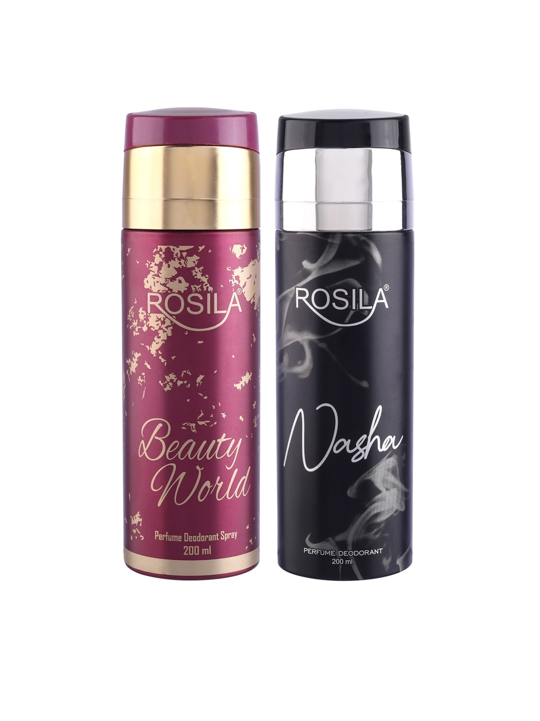 

ROSILA Set of Beauty World & Nasha Perfume Deodorant Spray 200 ml each, Rose gold