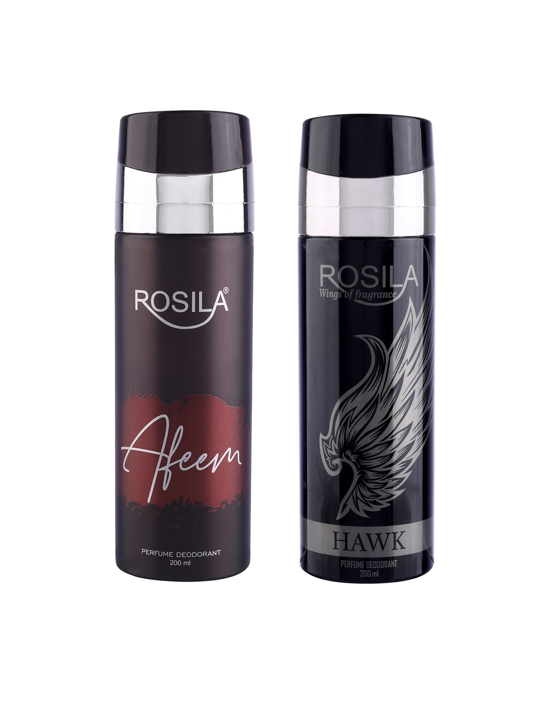 

ROSILA Set of Afeem & Hawk Perfume Deodorant Body Spray 200 ml each, Red