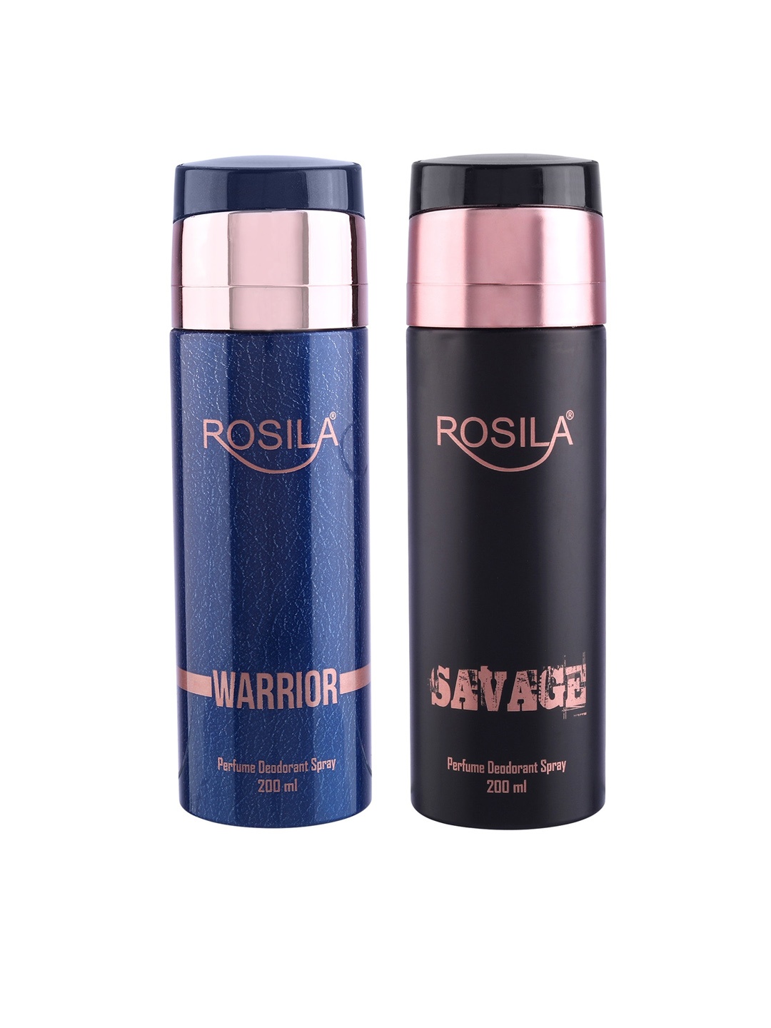 

ROSILA Set of Savage & Warrior Perfume Deodorant Body Spray 200 ml each, Rose gold