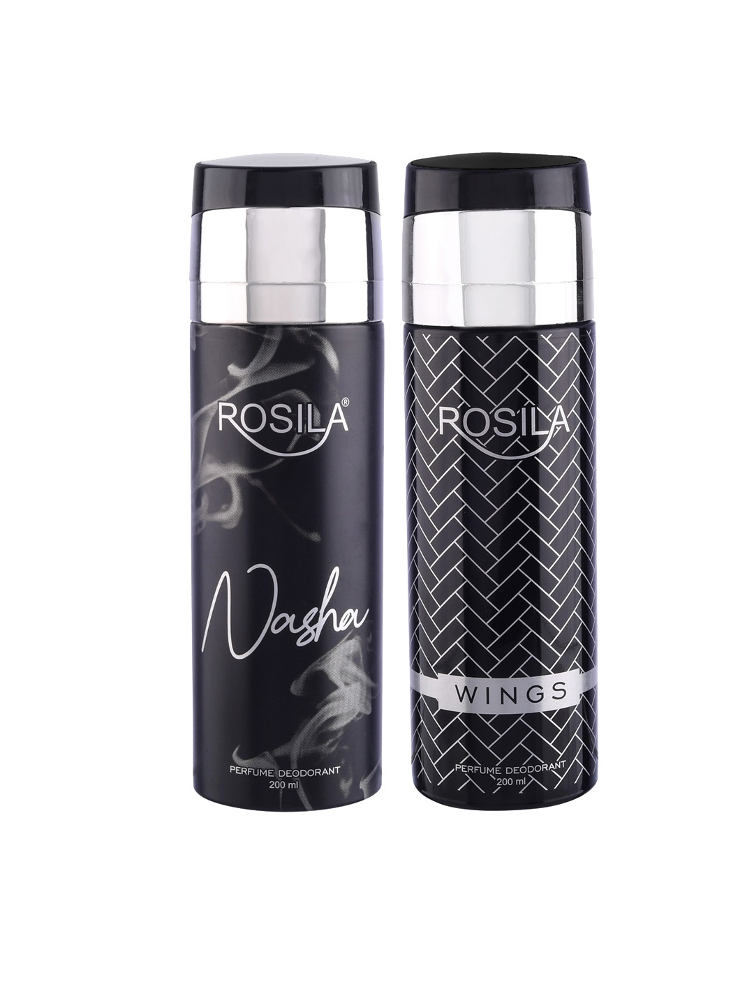 

ROSILA Set of Nasha & Wings Perfume Deodorant Body Spray 200 ml each, Black