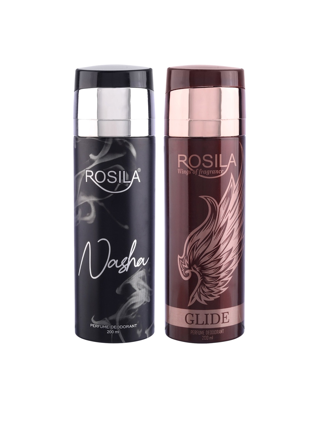 

ROSILA Set of Glide & Nasha Perfume Deodorant Body Spray 200 ml each, Rose gold