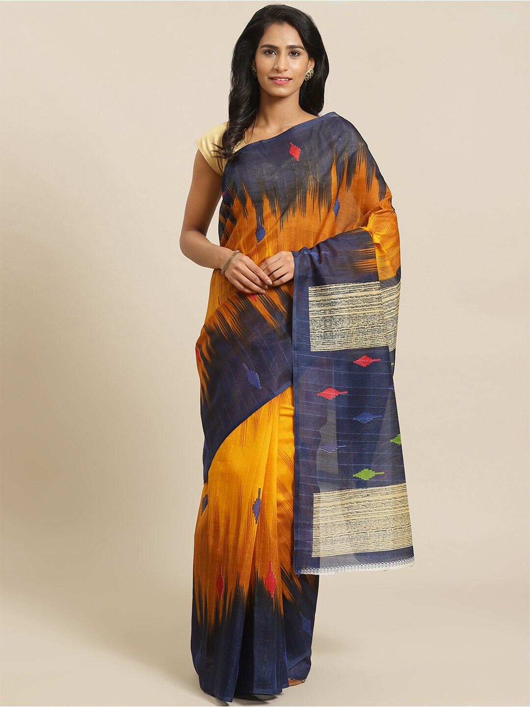 

KALINI Mustard & Purple Silk Blend Saree