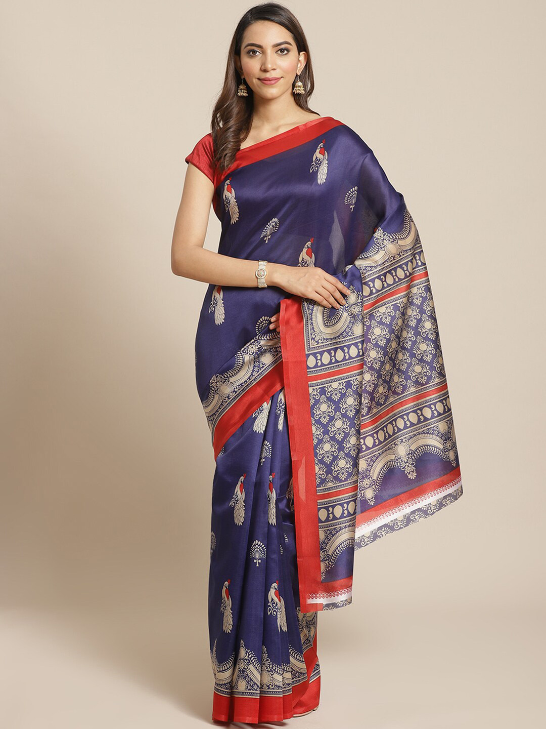 

KALINI Blue & Red Ethnic Motifs Art Silk Mysore Silk Saree