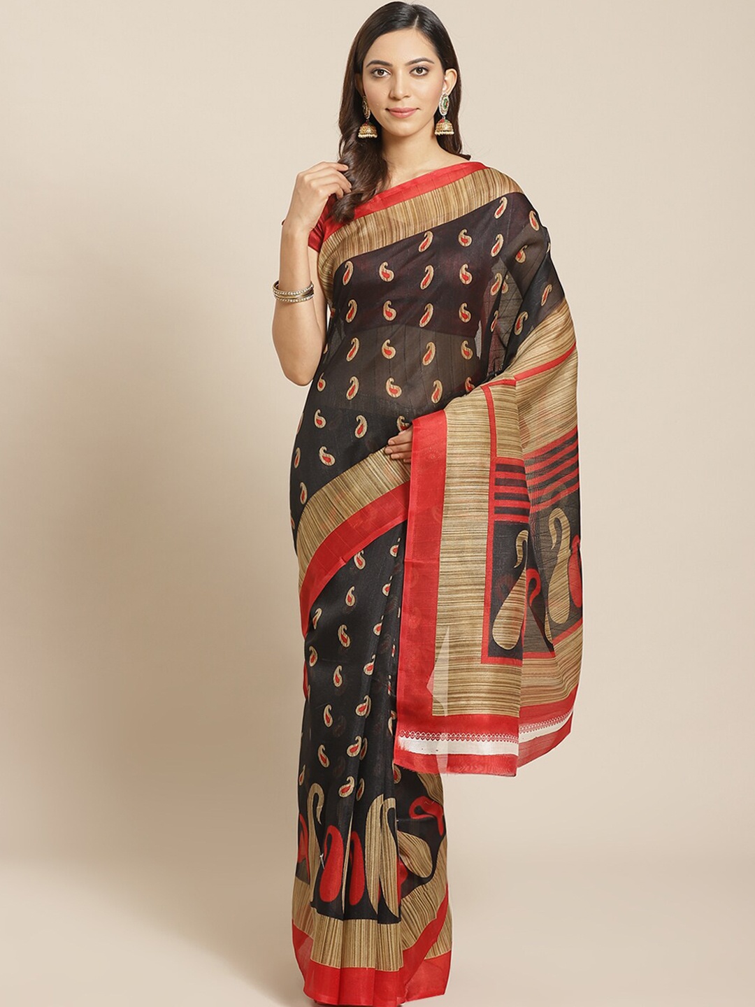

KALINI Women Black Paisley Print Mysore Silk Saree