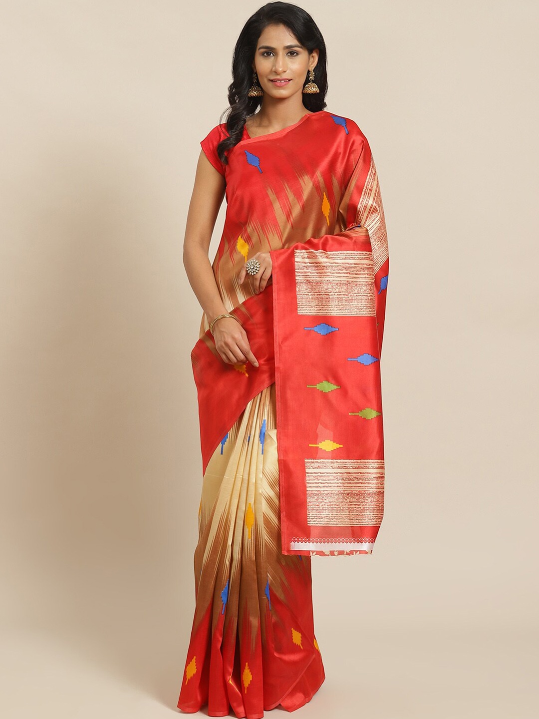 

KALINI Brown & Red Art Silk Mysore Silk Saree
