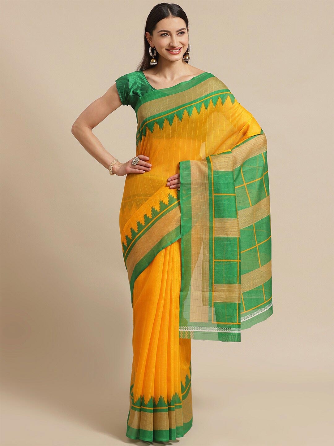 

KALINI Yellow & Green Silk Blend Saree