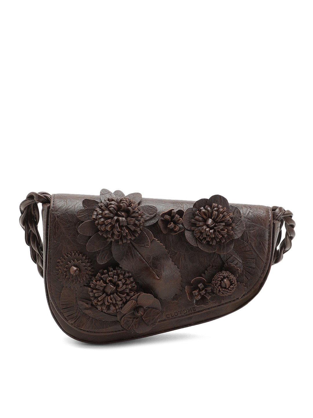 

Clotche Brown Embellished PU Swagger Sling Bag