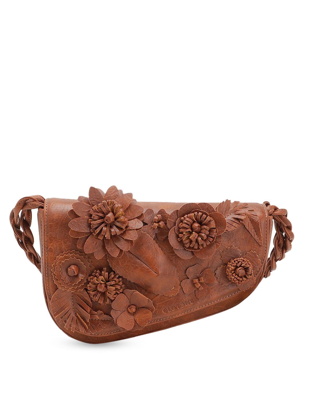

Clotche Tan Floral Embellished PU Swagger Sling Bag