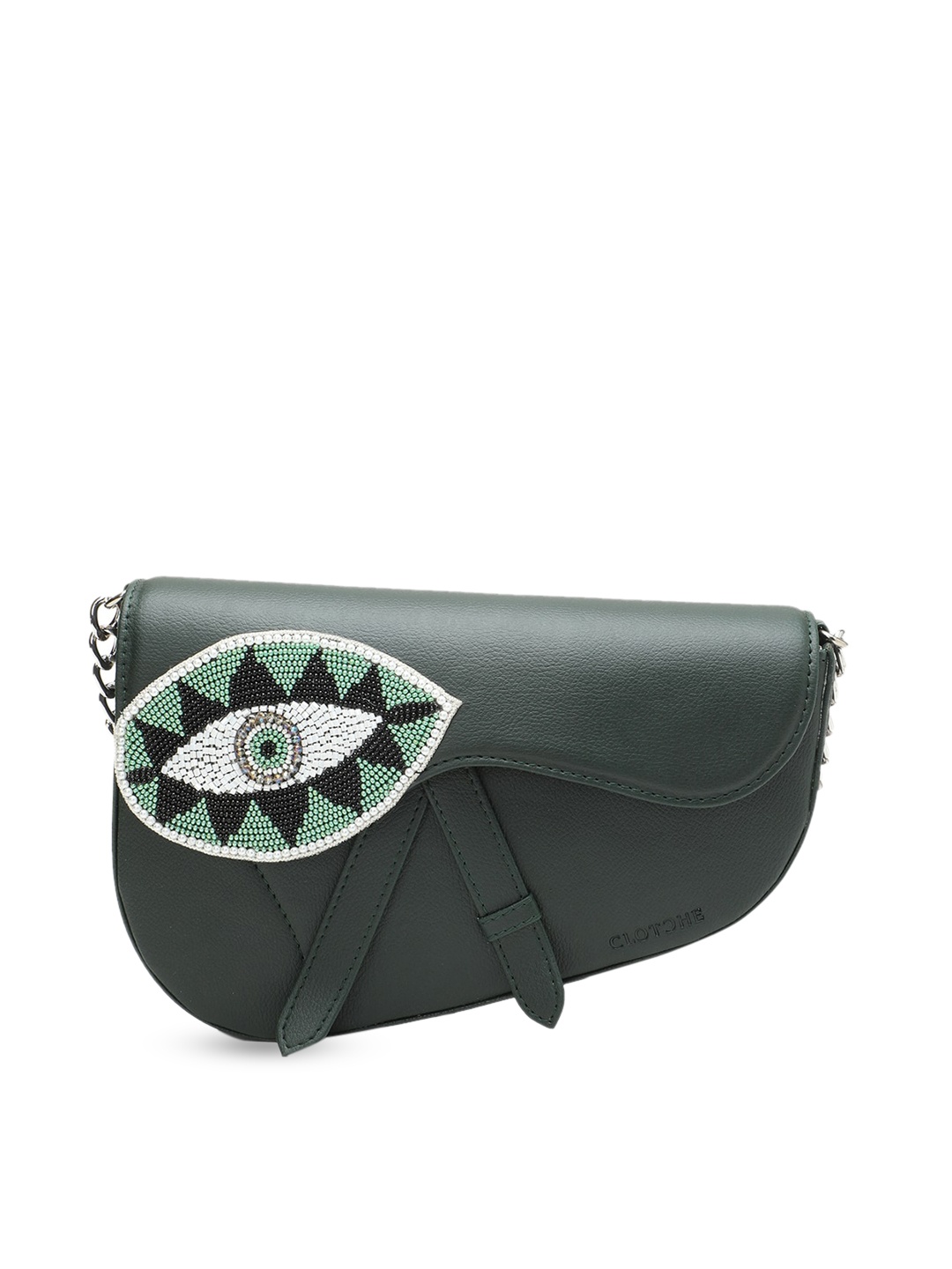 

Clotche Green Structured Sling Bag with Applique