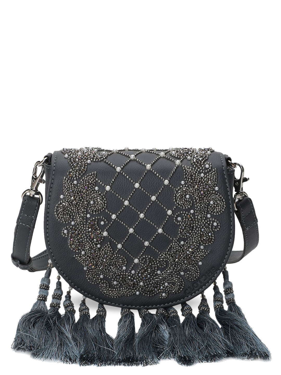 

Clotche Black Embellished PU Structured Tasselled Sling Bag