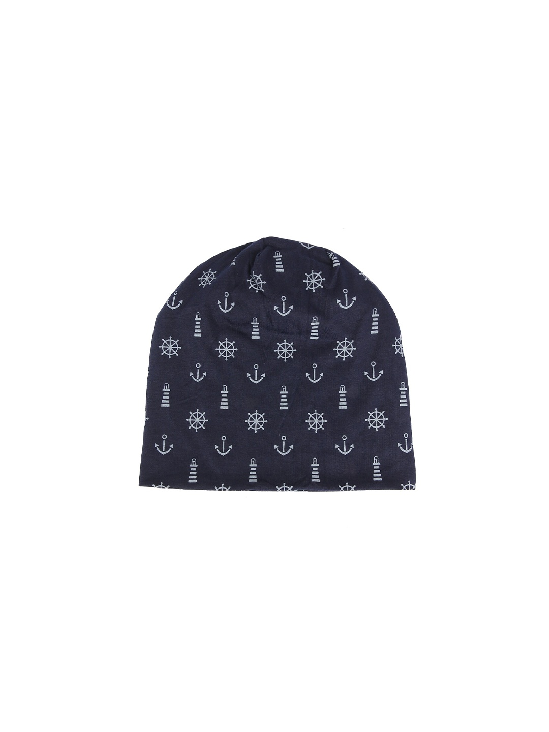 

iSWEVEN Navy Blue & White Printed Cotton Beanie