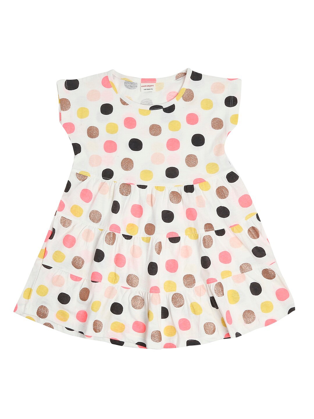 

RAINE AND JAINE White & Pink Polka Dots Printed Tiered Dress