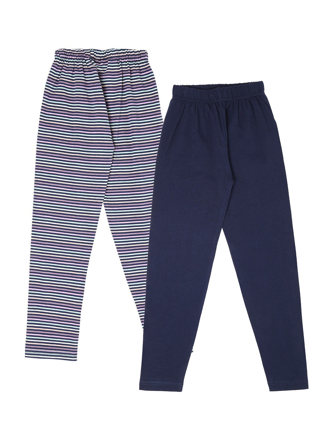 

RAINE AND JAINE Girls Pack Of 2 Striped Cotton Leggings, Blue