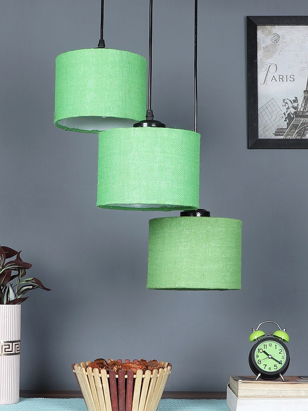 

Devansh Green Jute Round Drum Cluster Hanging Lamp