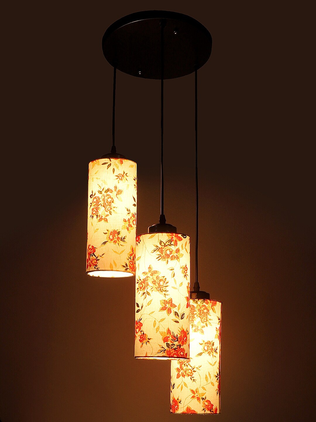 

Devansh White & Yellow Printed Cylindrical Hanging Lamp