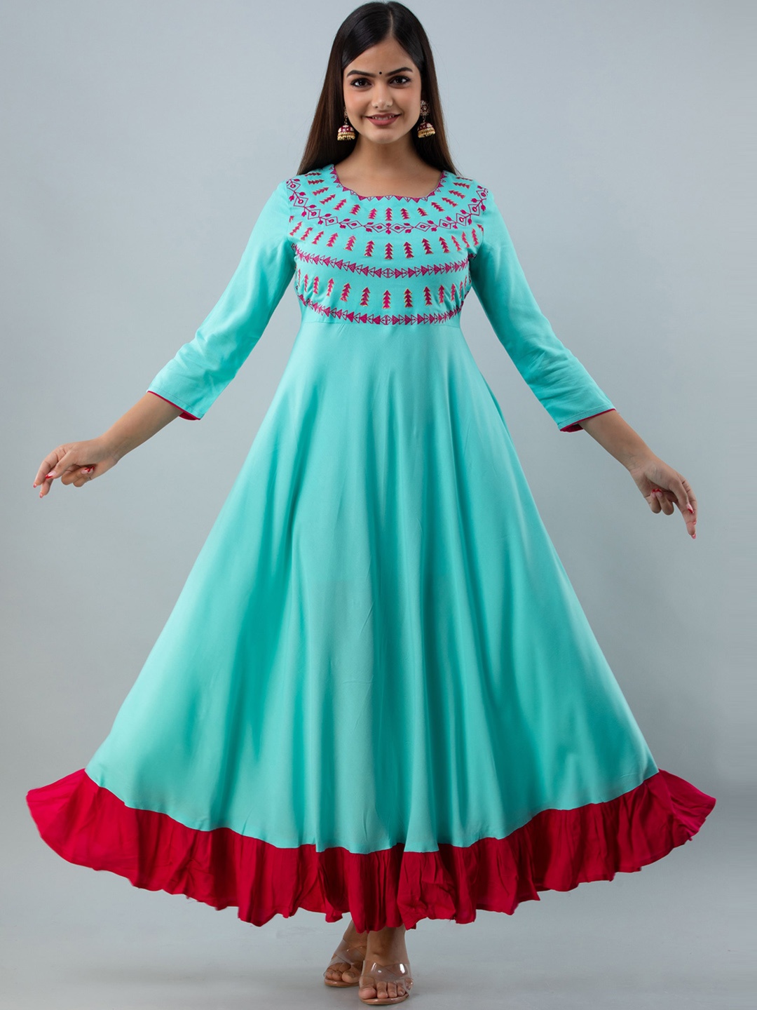 

KIMAYRA Women Green Ethnic Motifs Embroidered Anarkali Kurta