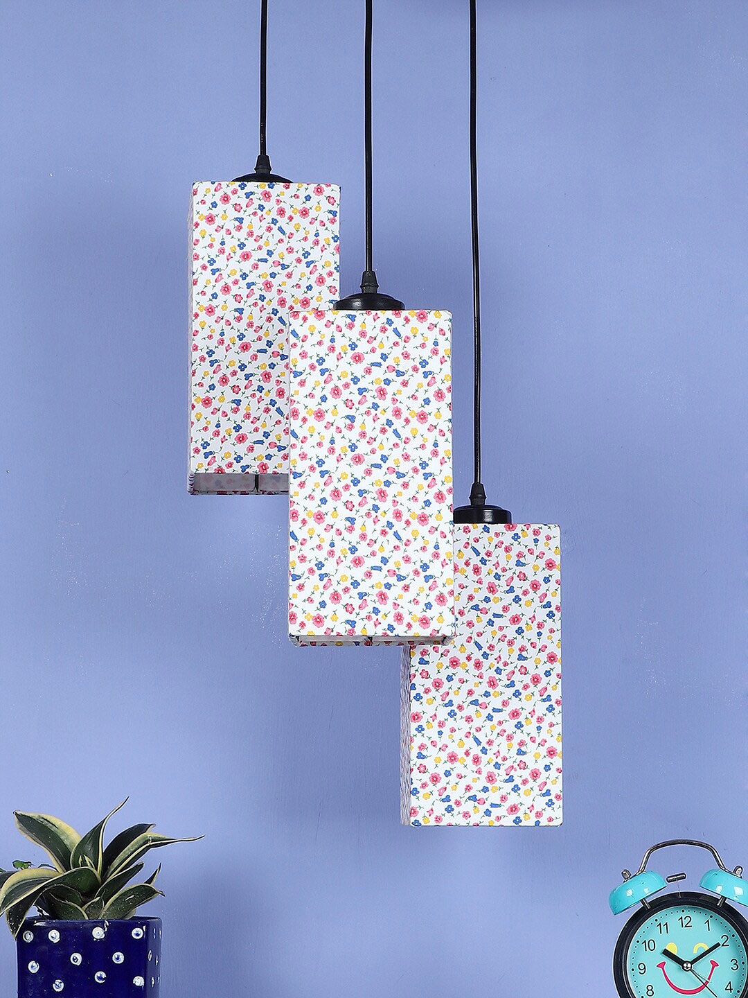 

Devansh Multicoloured Cotton Triple Square Cluster Hanging Lamp, Multi