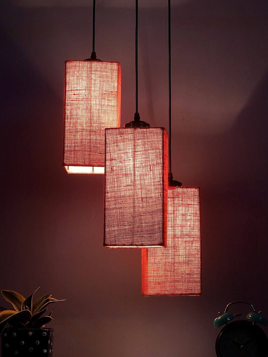 

Devansh Pink Jute Triple Square Cluster Hanging Lamp