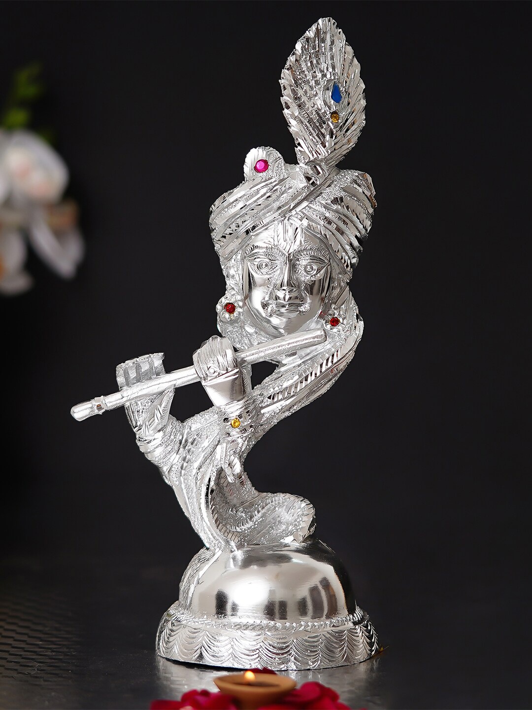 

eCraftIndia Silver-Colored Decorative Lord Krishna Statue Murti Showpiece