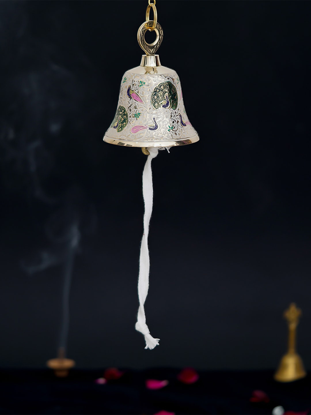

eCraftIndia Multicoloured Brass Hanging Pooja Bell Showpieces, Multi