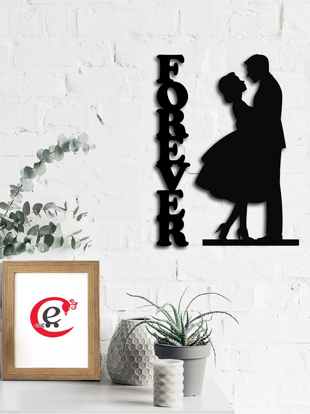 

eCraftIndia "Forever Couple" Black Engineered Wood Cutout Wall Art