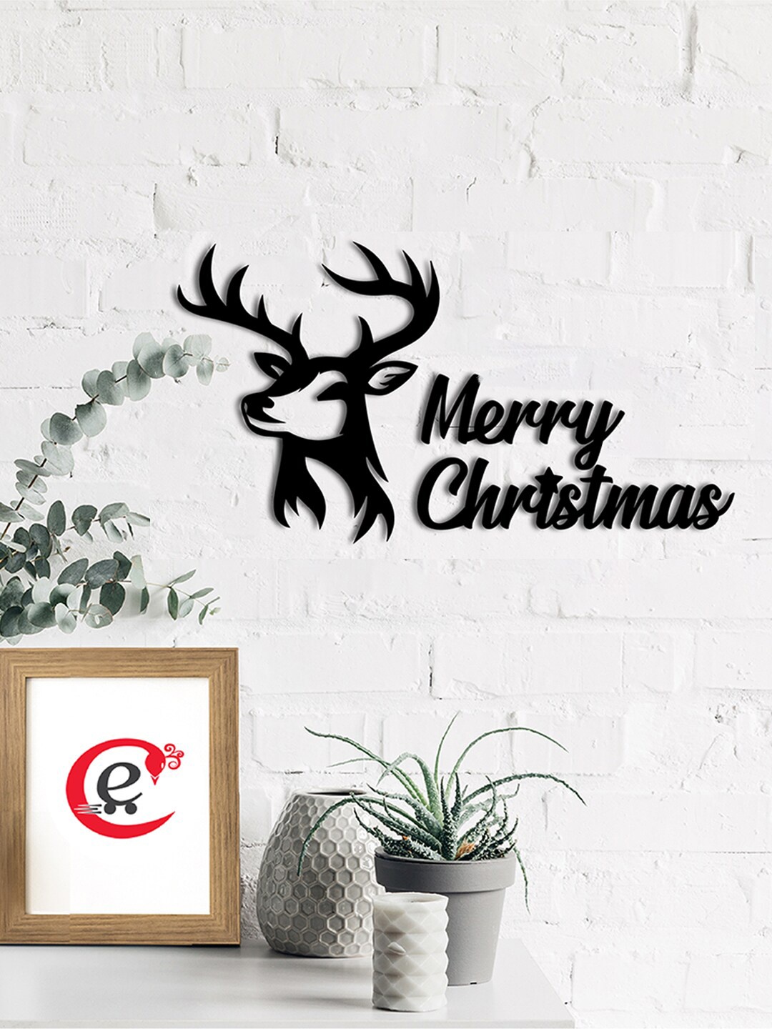 eCraftIndia Black Reindeer Cutout Wood Wall Decor